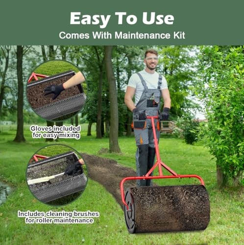 Compost Peat Moss Spreader for Lawn, 24 Inch Compost Roller Spreader 24 INCH