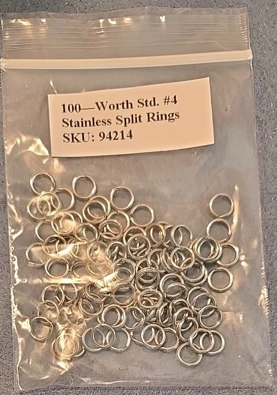 100 Worth Co. Std. #4 Stainless Steel Split Rings 50 lb. Test Made USA #94214