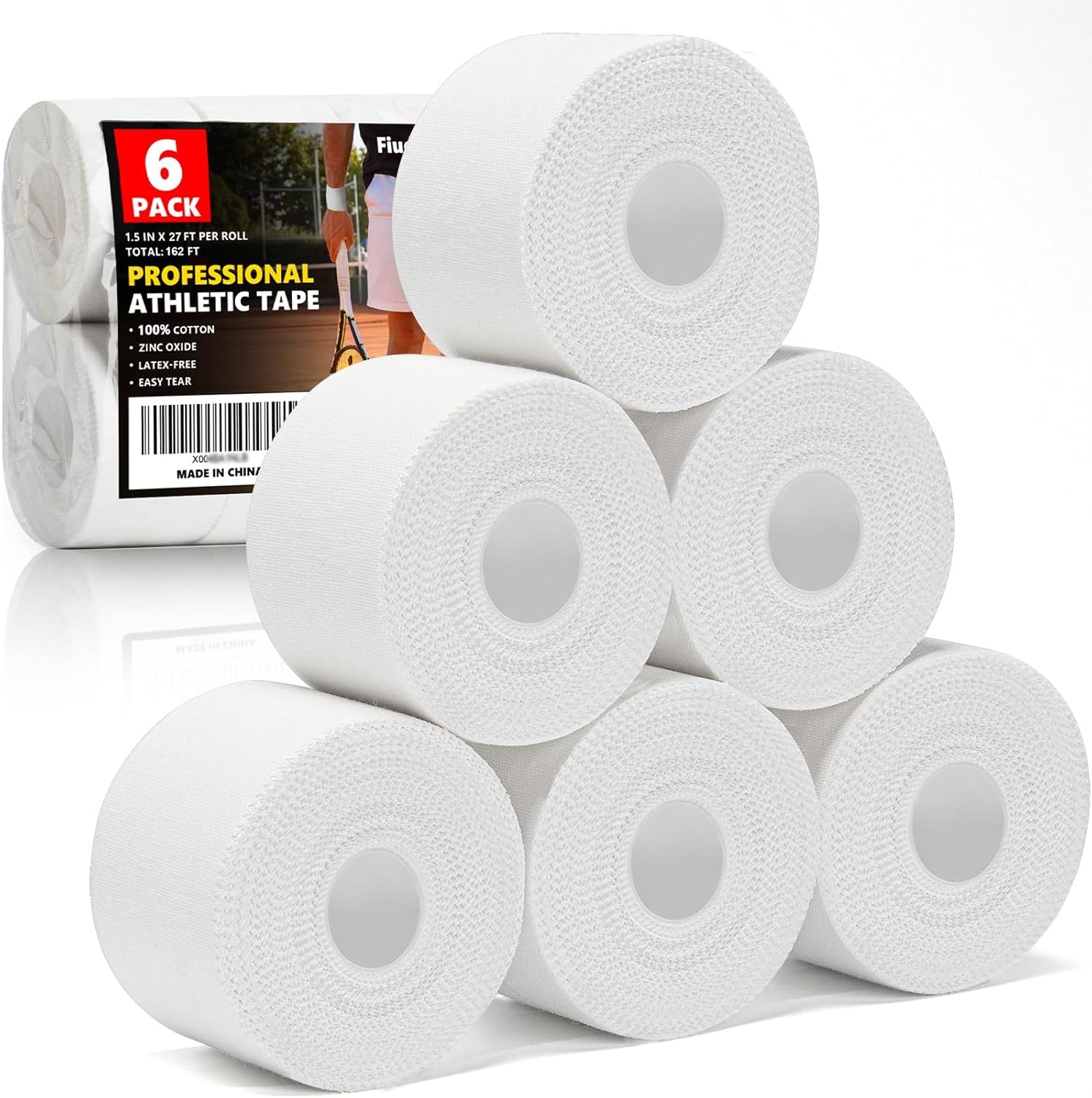 Professional 6 Pack White Athletic Sports Tape - 1.5 Inch — 30 Feet Per Roll...