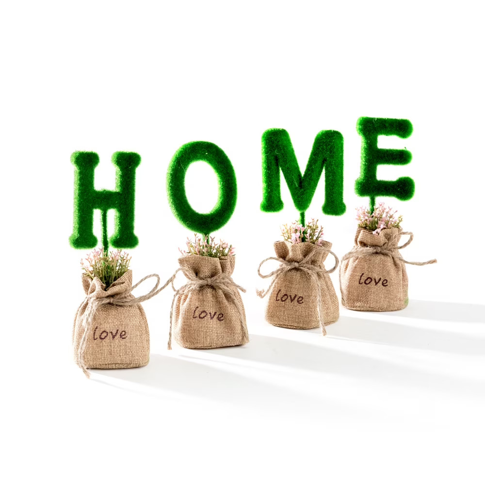 K-Cliffs 4pcs Artificial Plant Letters 7"  "HOME" Potted in Jute Sack