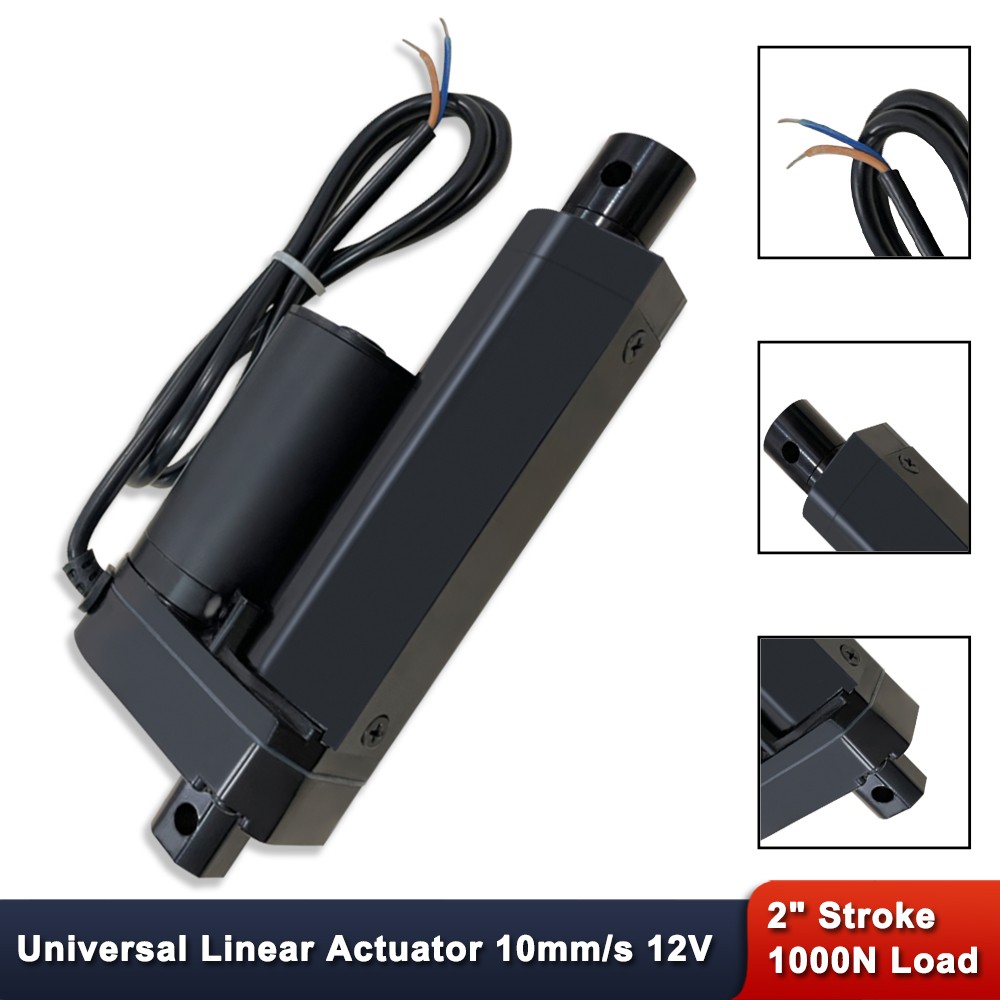 2" Stroke Linear Actuator 225lbs (1000N) Load Capacity 10mm/s 12V Black Aluminum