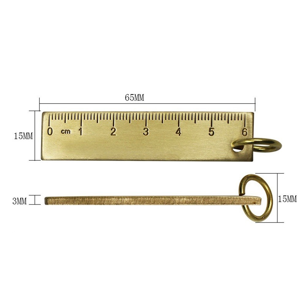 Compact Engraved Brass Ruler 60mm Keychain Measuring Tool Finish