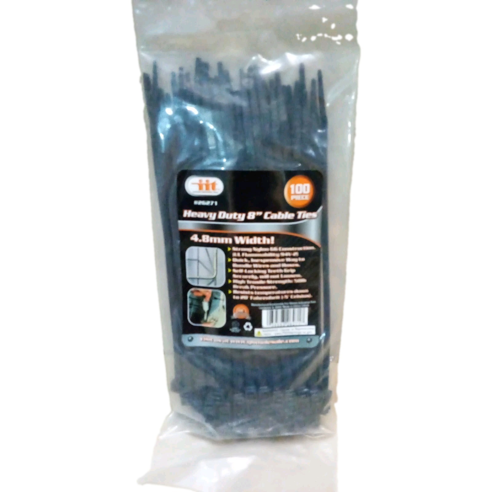 Heavy Duty 8"Cable Ties 100 Piece- Black