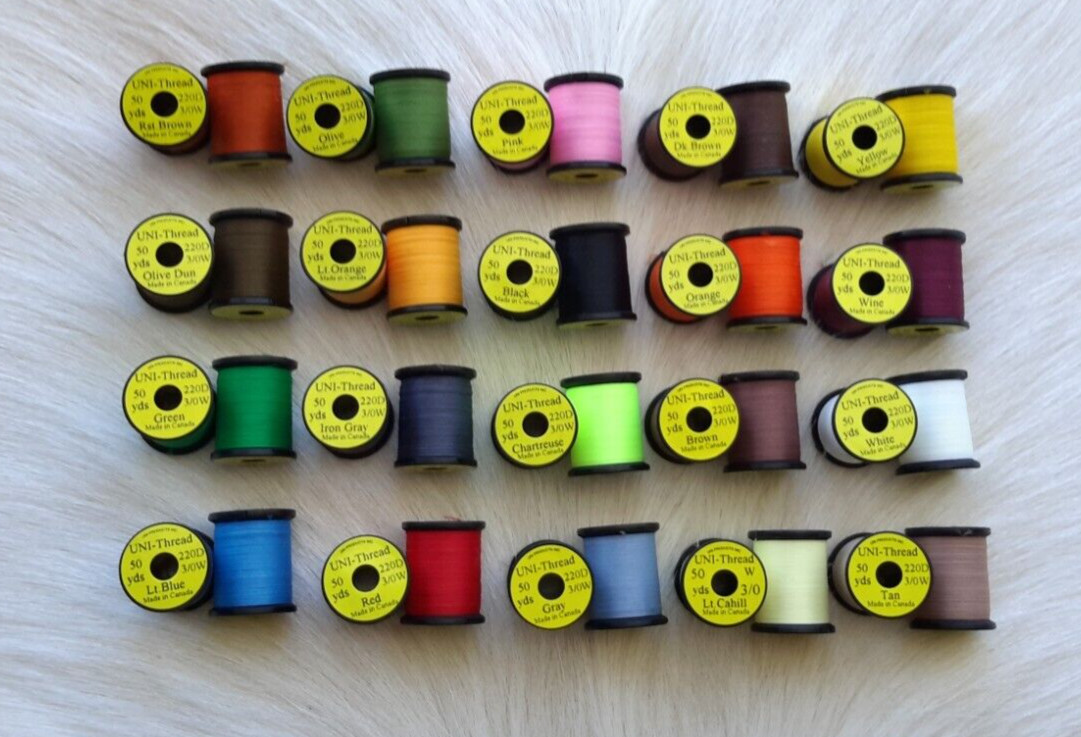 Fly Tying Thread. Uni- thread (20 Spool Combo) Size 3/0 50 yard spools, .
