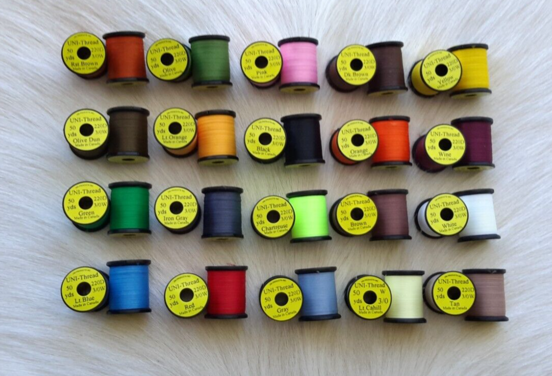 Fly Tying Thread. Uni- thread (20 Spool Combo) Size 3/0 50 yard spools, .