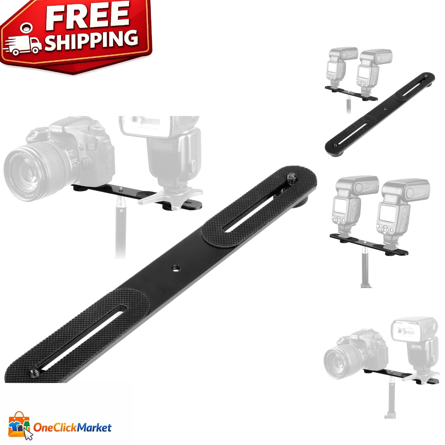 All-Metal 10.6'' Dual Camera Mount with Non-Slip Rubber Pads for Stability