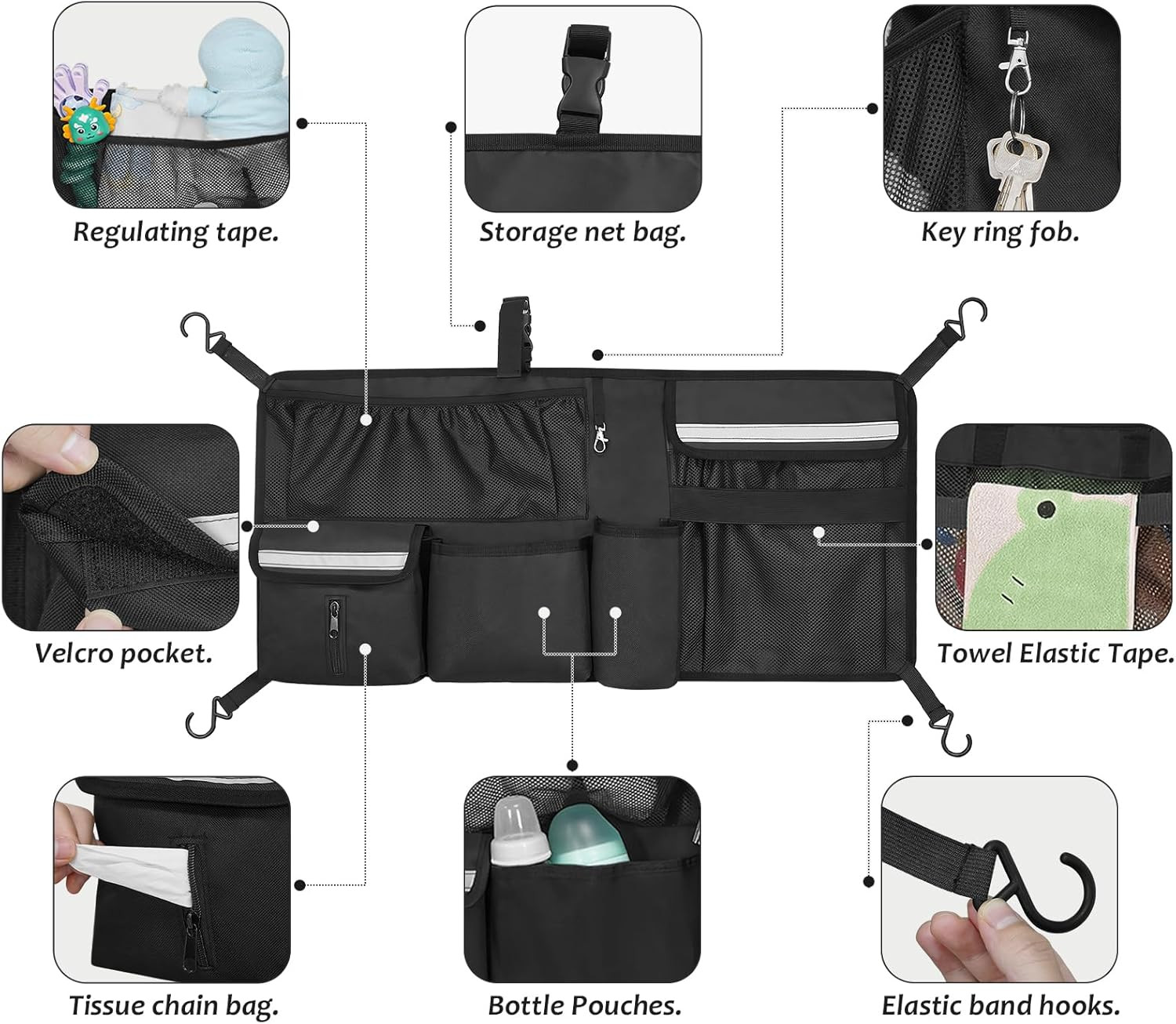 Stroller Wagon Cargo Net for WONDERFOLD W-Series, Multi-Pocket Organizer