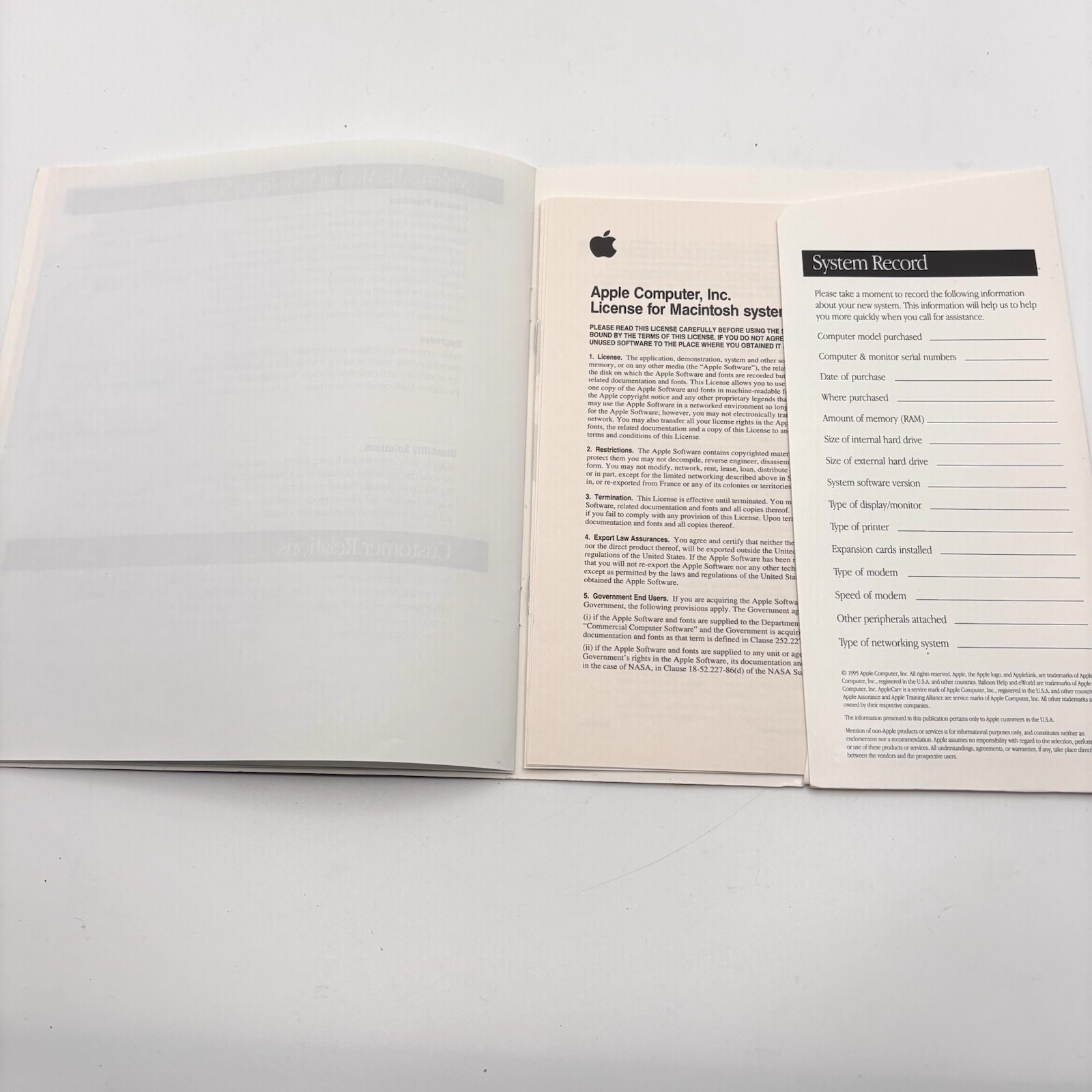 Apple Computer Customer Services Guide Registration Card 1994