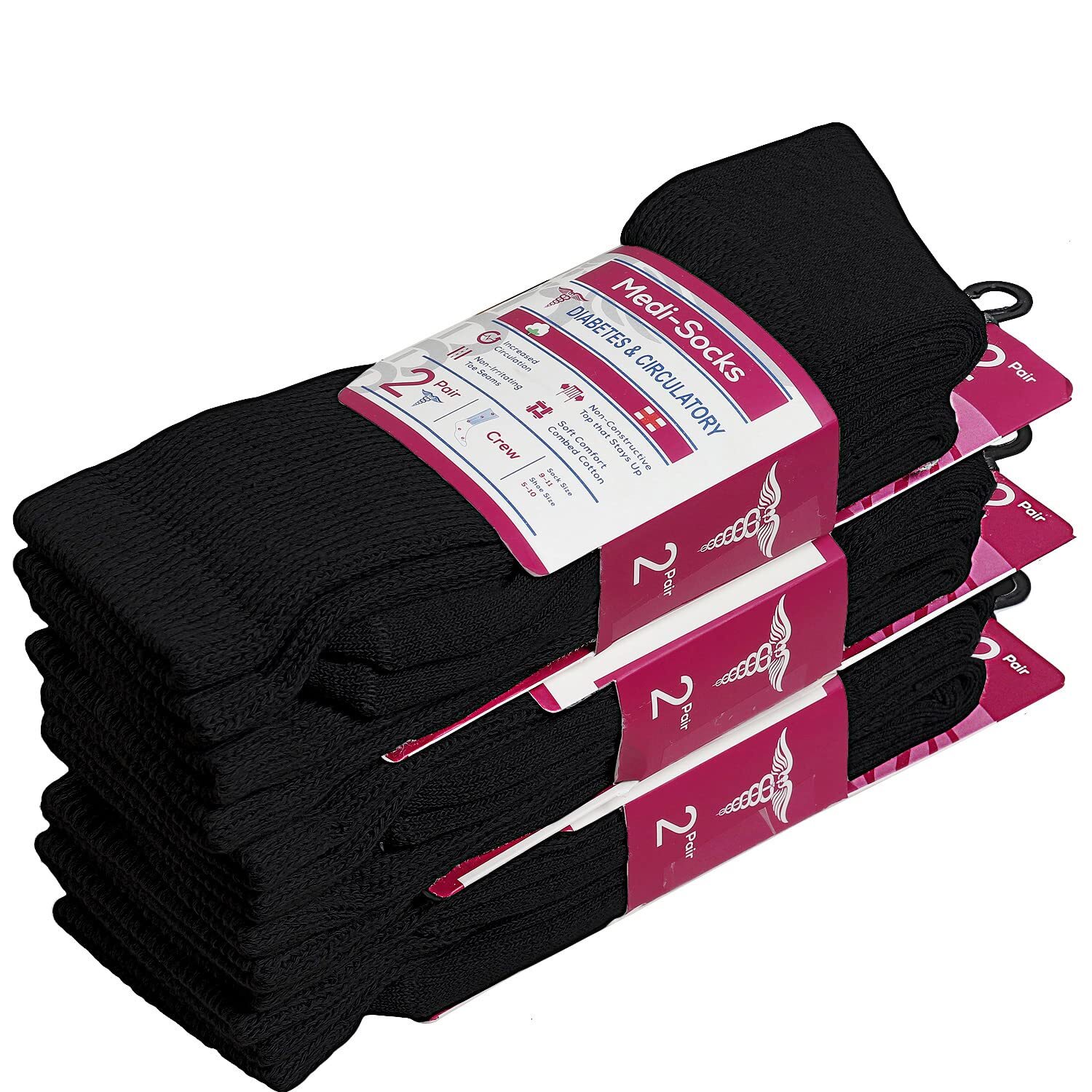 Wholesale Bulk Mens Diabetic Black Crew socks Circulatory Cushion Cotton 9-11