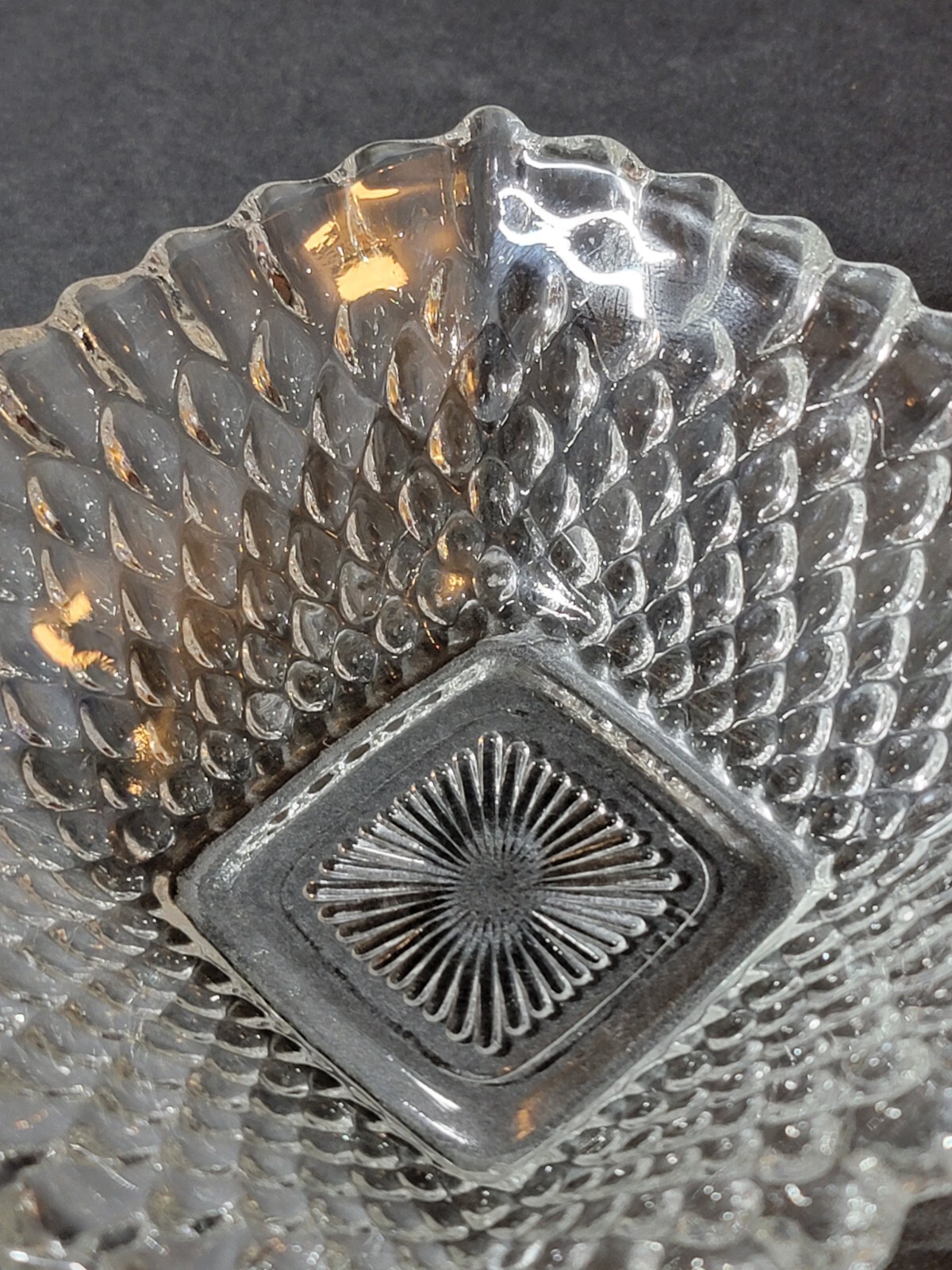 Anchor Hocking Flared Square Glass Candy Dish Diamond Pattern