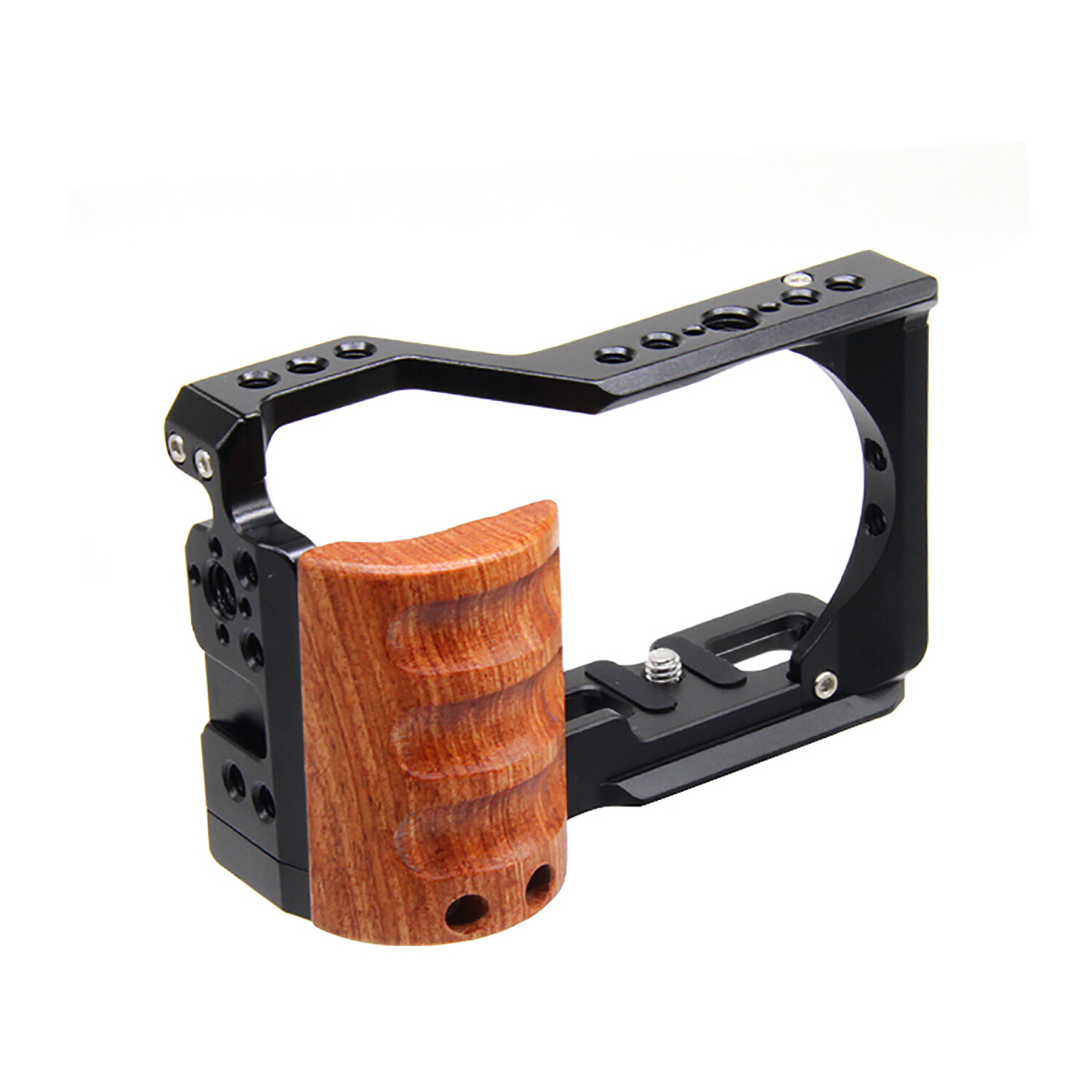Camera Cage Video Wood Handle Grip Quick Release Stabilizer for Sony ZV-E10 Trip