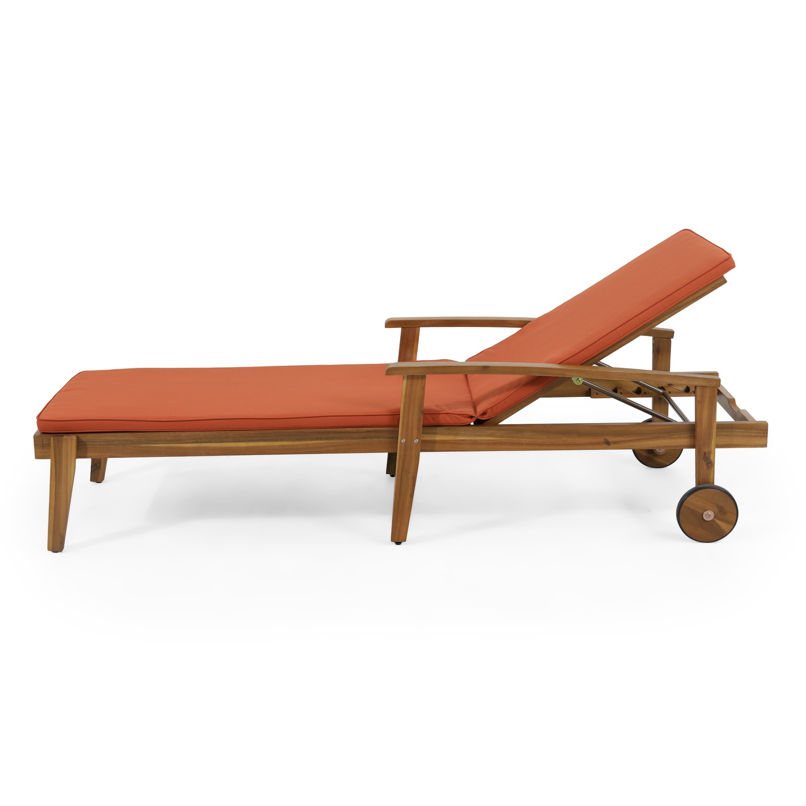 Chaise Lounge Chair w/ Adjustable Recliner & Water-Resistant Orange Cushions