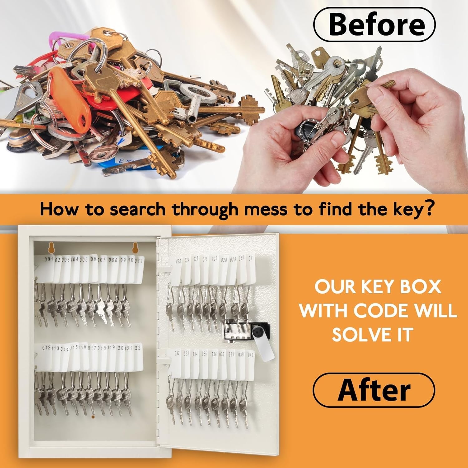 Key Storage Lock Box with Code, Locking Key Cabinet, 40 Key Holder Wall Mount...