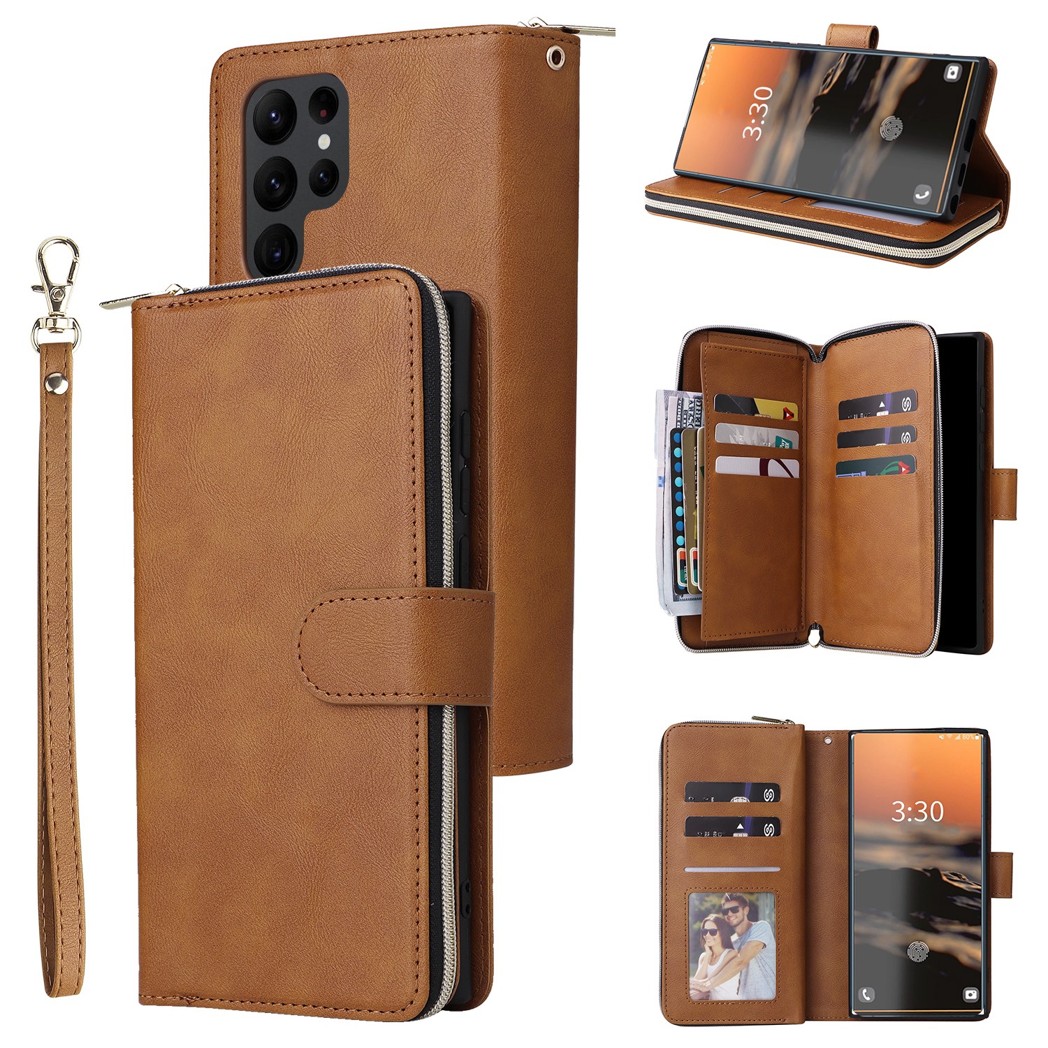 For Samsung Galaxy S25 Ultra S24 S23 S22 Leather Zipper Wallet Flip Stand Case