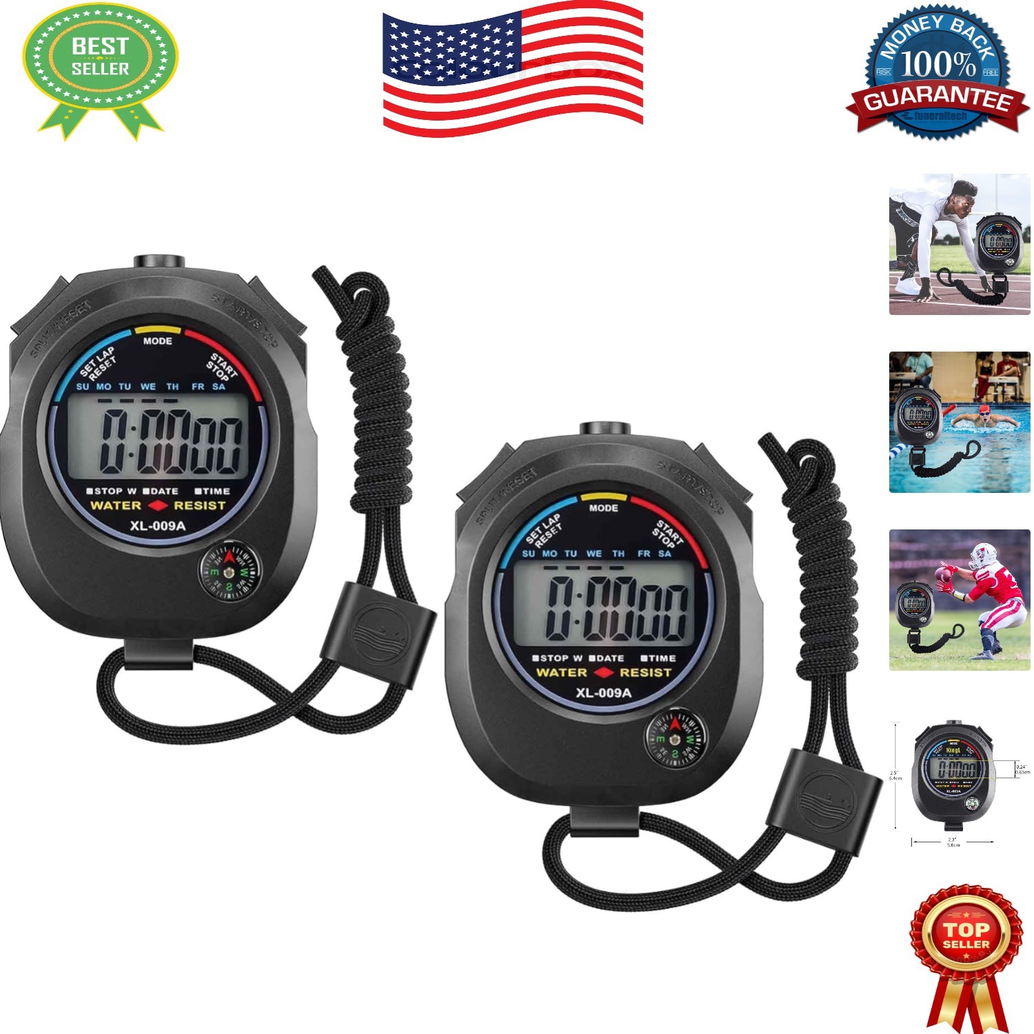 Lightweight Stopwatch with Lap Split & Alarm - Ideal for Training Sessions