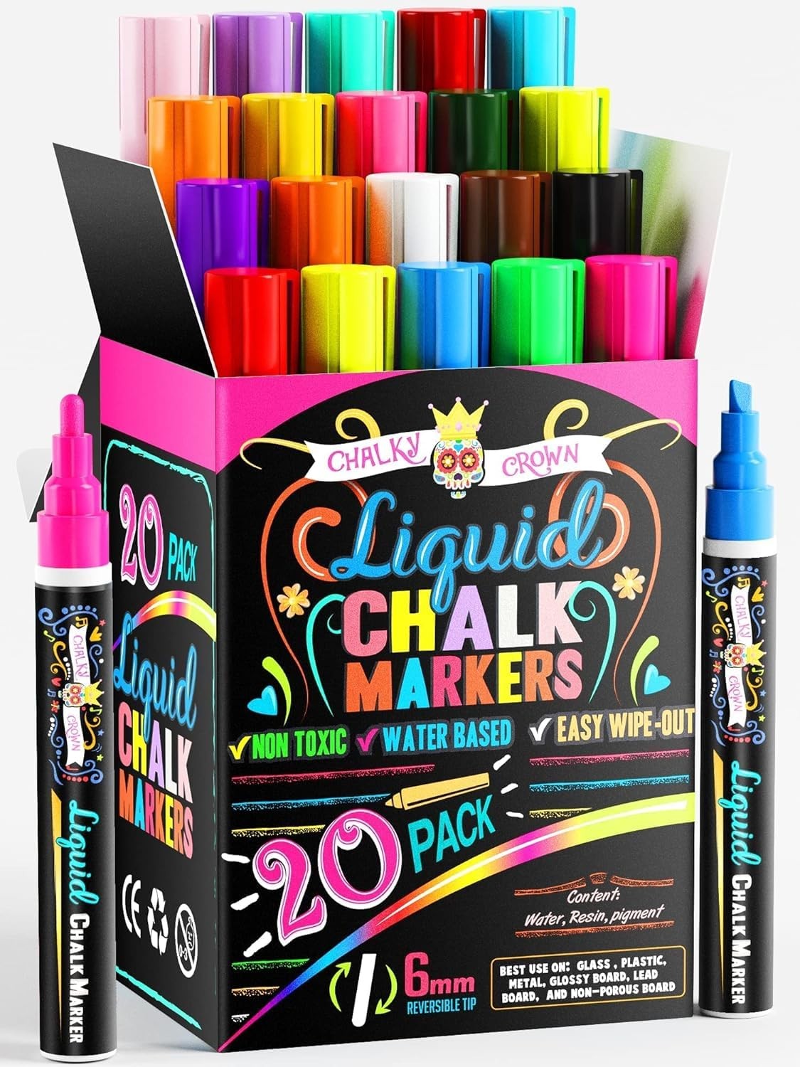 Bold Chalk Markers - Dry Erase Marker Pens - 1 Count (Pack of 20), Multicolor