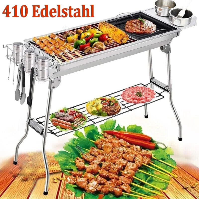 Folding BBQ Grill Barbeque Grill Stainless Steel Outdoor Charcoal Large Portable