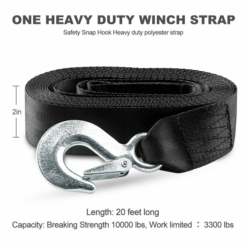 Heavy Duty 2" x20' Recovery Tow Winch Strap Car Boat Trailer 10,000Lb Max Towing