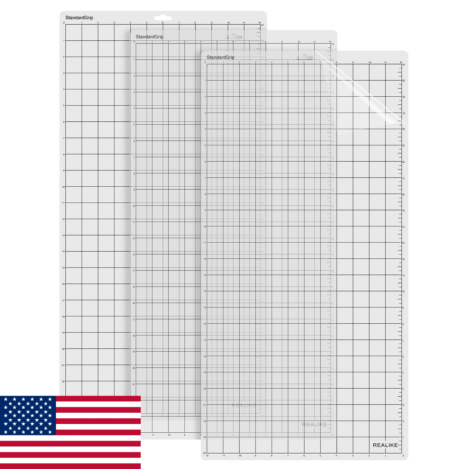 REALIKE StandardGrip Cutting Mat 12x24" for Silhouette Cameo 1/2/3/4/5 (3-Pack)