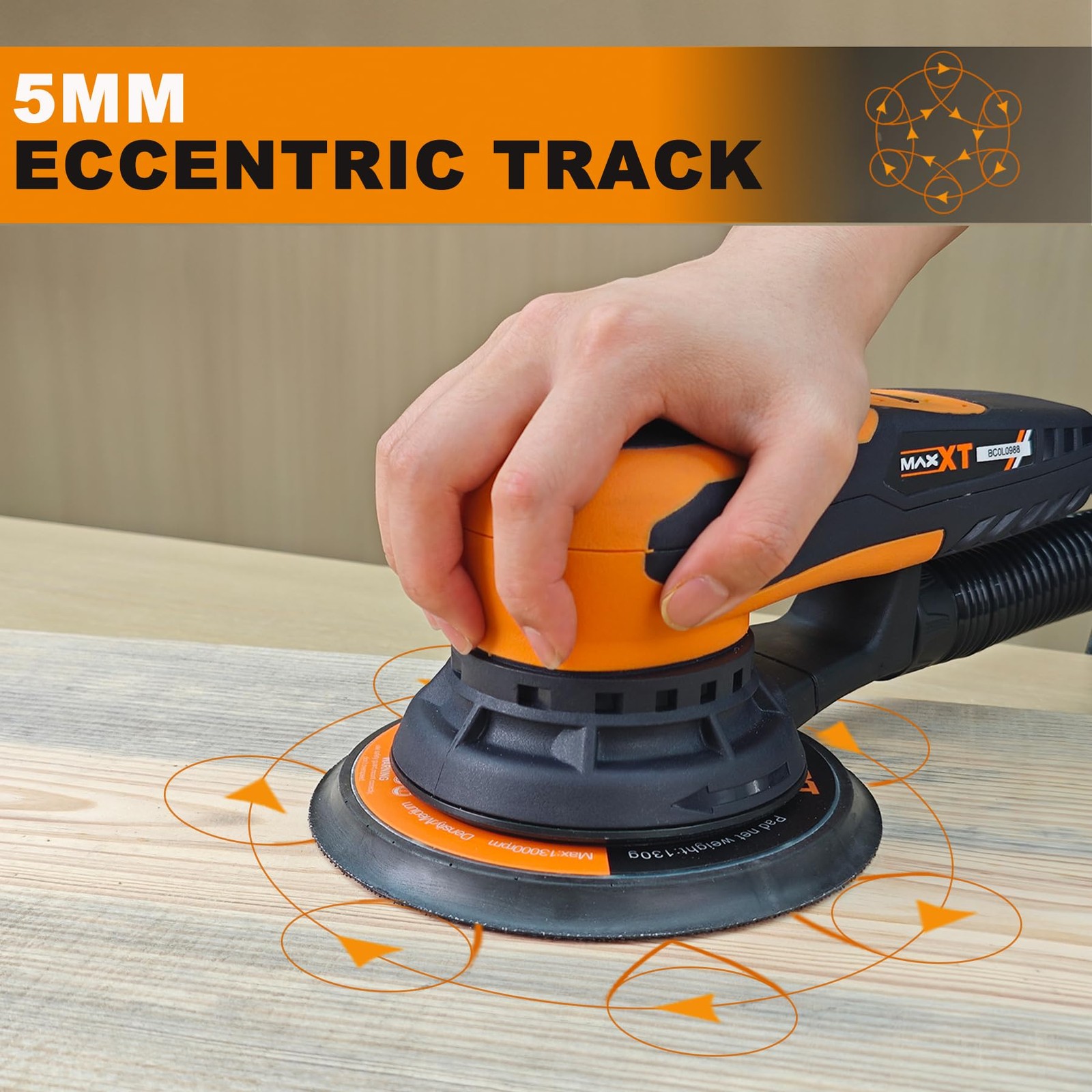 5mm Random Orbit Sander 350W, Brushless Motor, Variable Speed Electric Orbit ...
