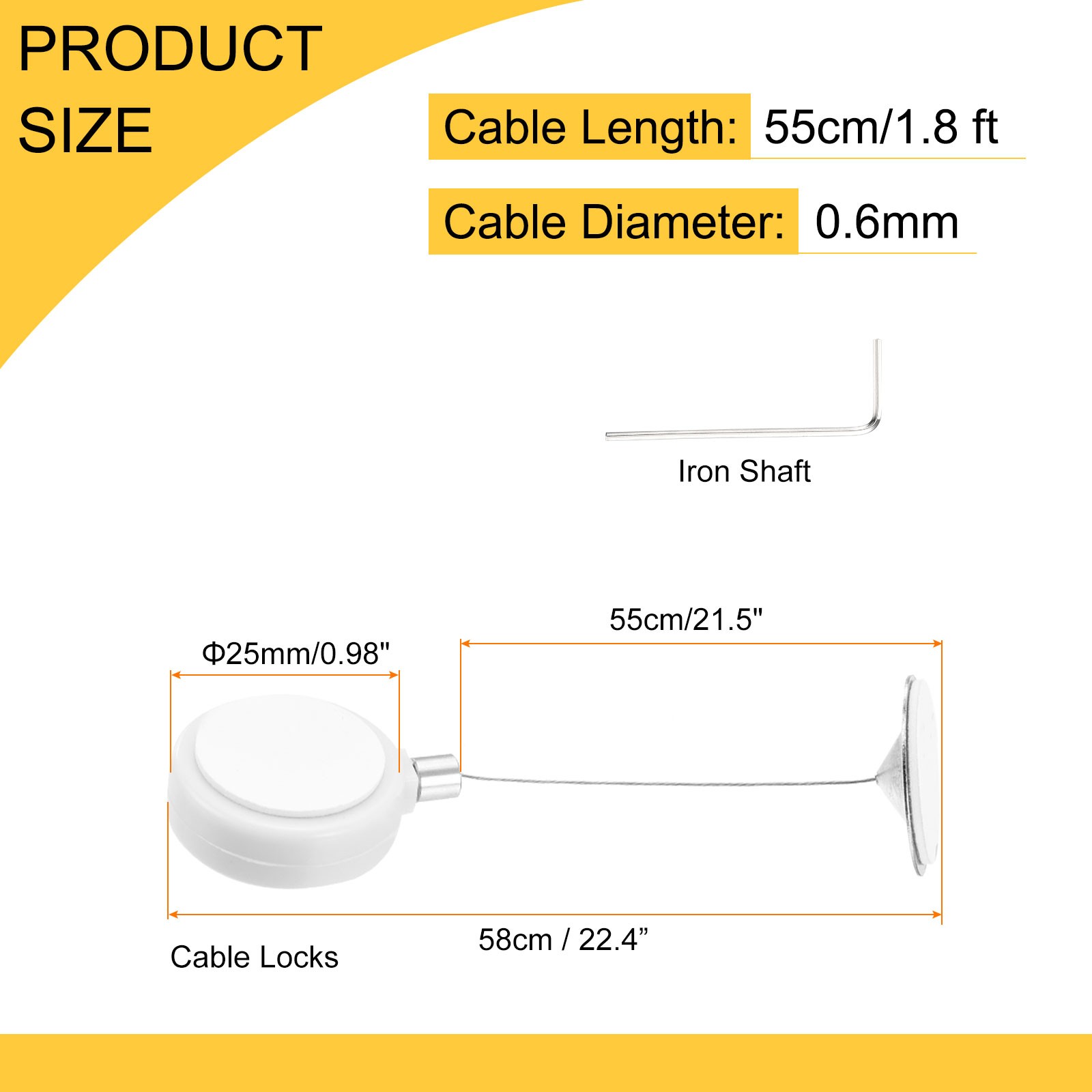1.8ft Retractable Cable Security Lock with Round Patch Wrench, White