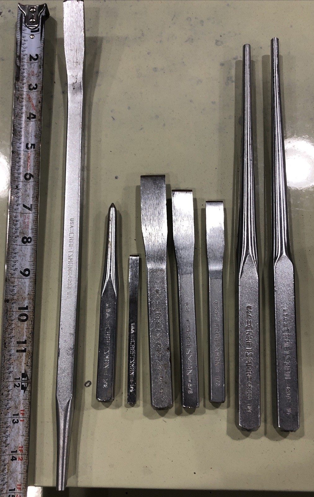 VTG (LOT OF 8) CRAFTSMAN WF Cold Chisel Pin Punch 4283 42975 42903 USA MADE