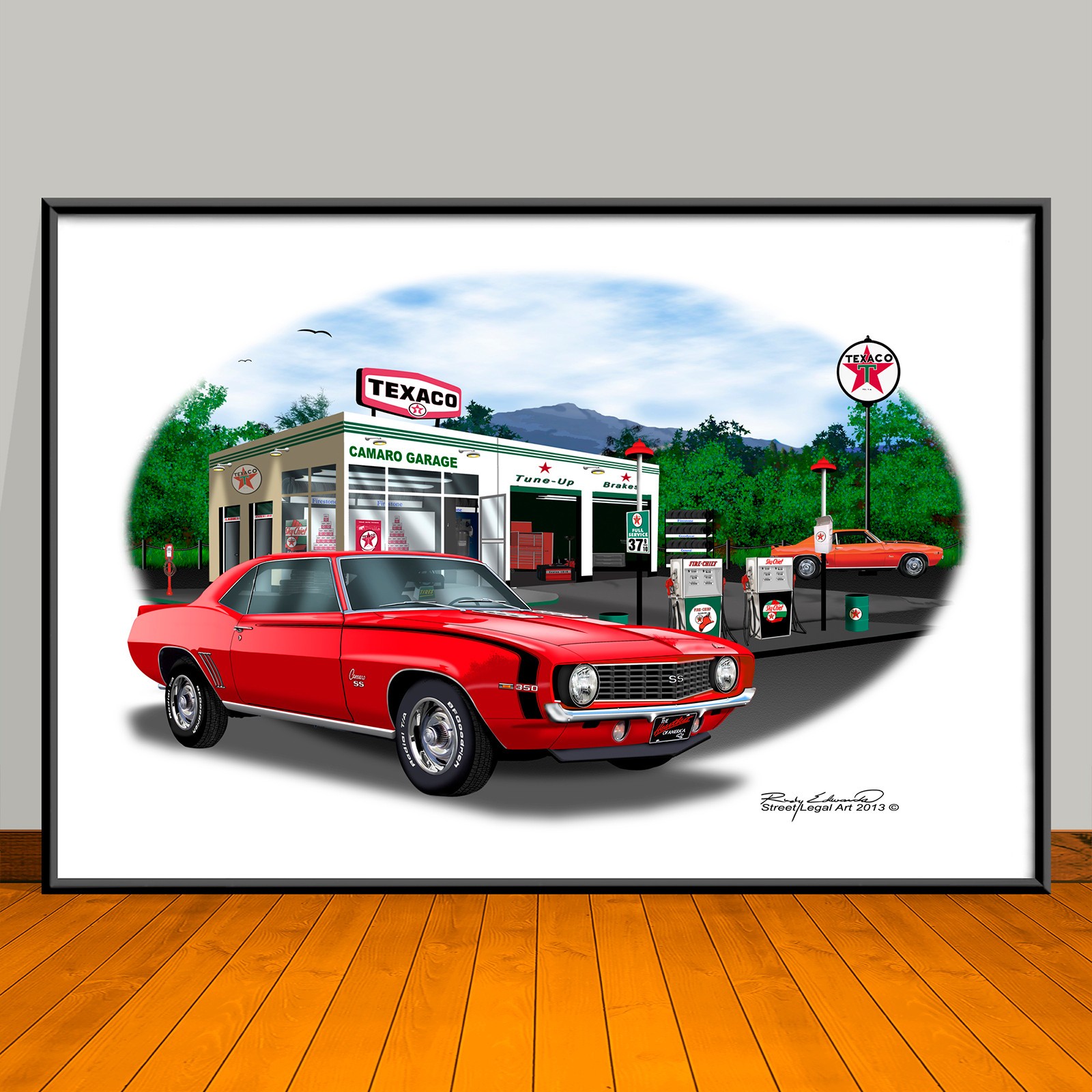1969 Camaro SS 350 Garage Muscle Car Art Print - Red - Unframed
