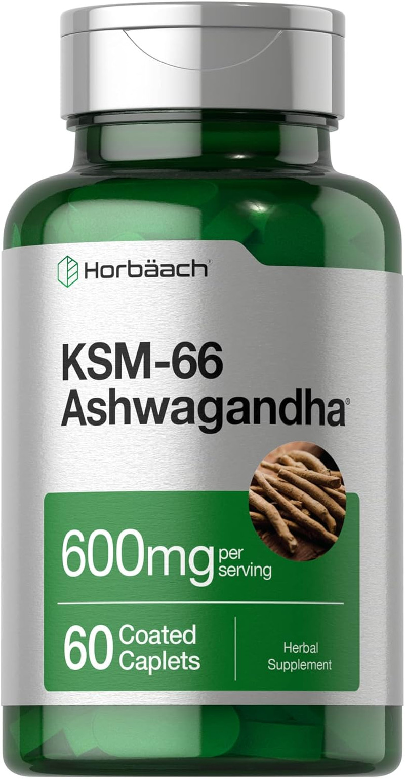 Ashwagandha KSM-66 600 mg con L-teanina 60 tabletas suplemento vegano