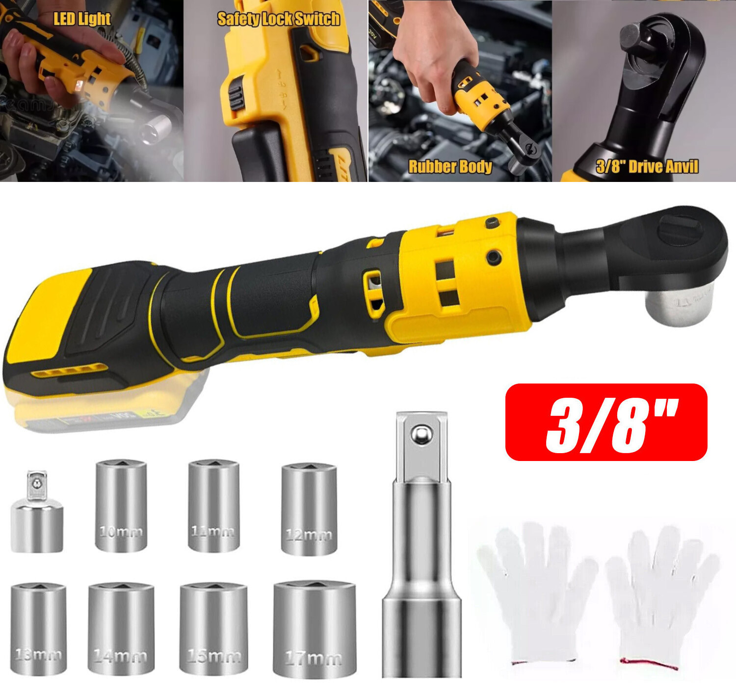 3/8" Cordless Ratchet Wrench Electric Ratchet Wrench Fit DEWALT 20V MAX Battery