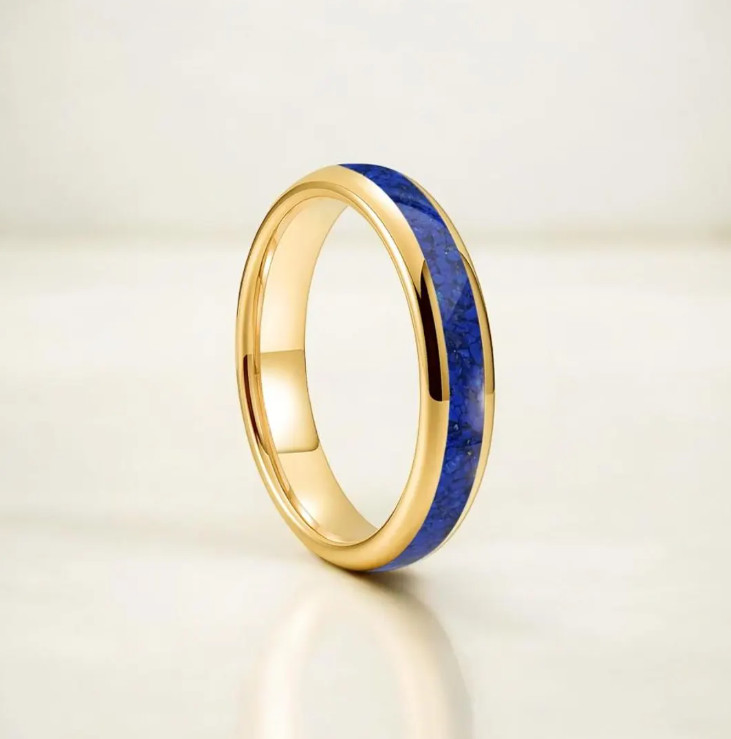 Handmade Lapis Lazuli Eternity Band Ring 925 Sterling Silver Inlay Ring For Her