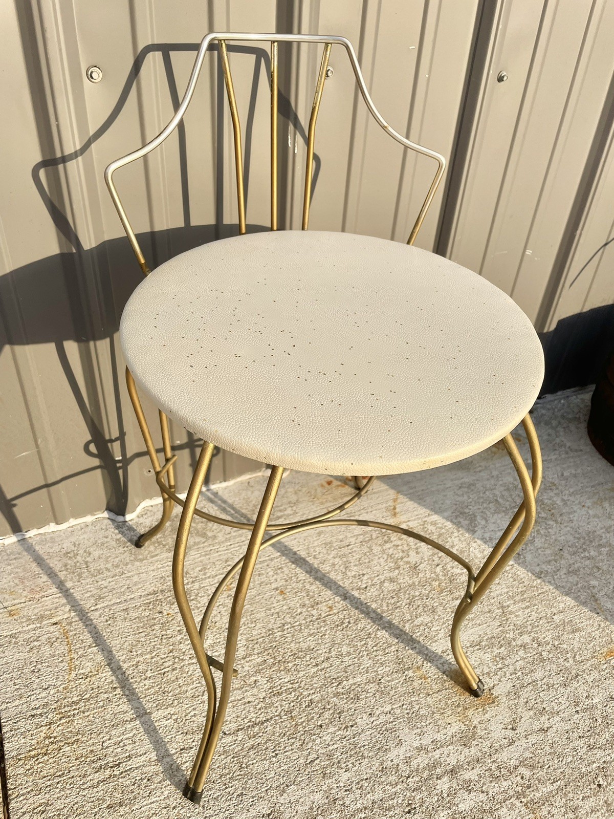 Vintage Gold Metal Vanity Stool Chair MCM NL+