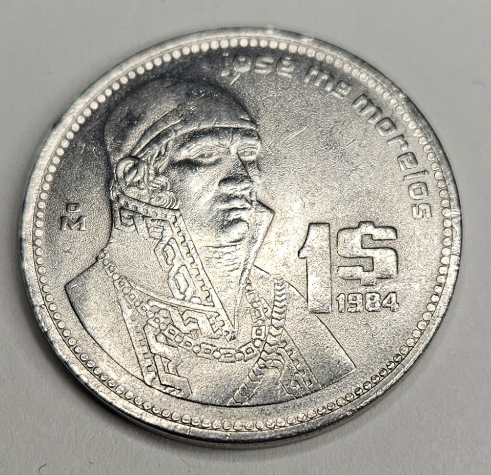 1984 Mexico 1 One Peso - Mexican Coin - Stainless Steel - World Coin - L6