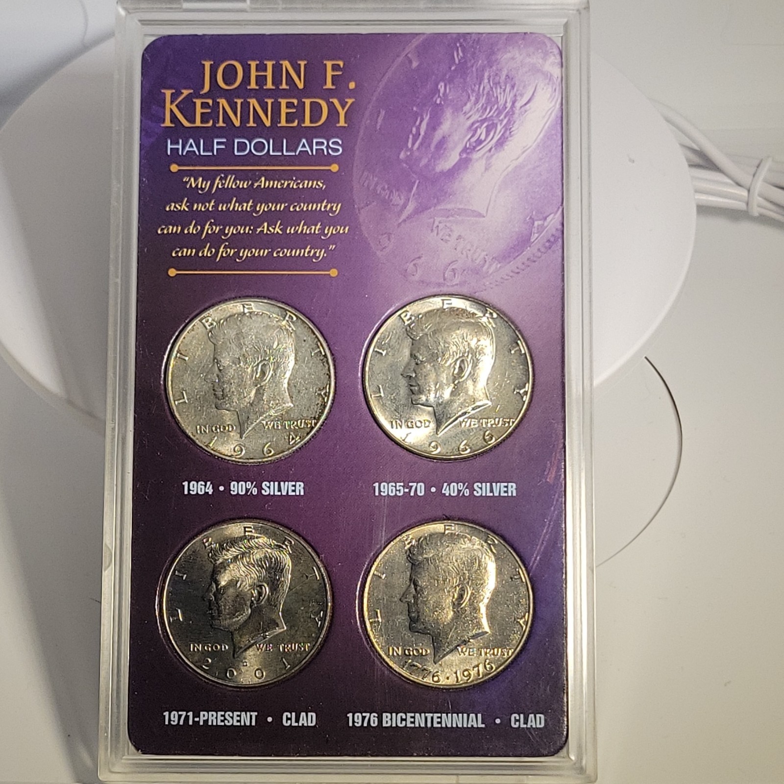 Kennedy Half Dollar 4-Coin Set 1964 1966 2001 1776/1976 (1)90% Silver (1)40%