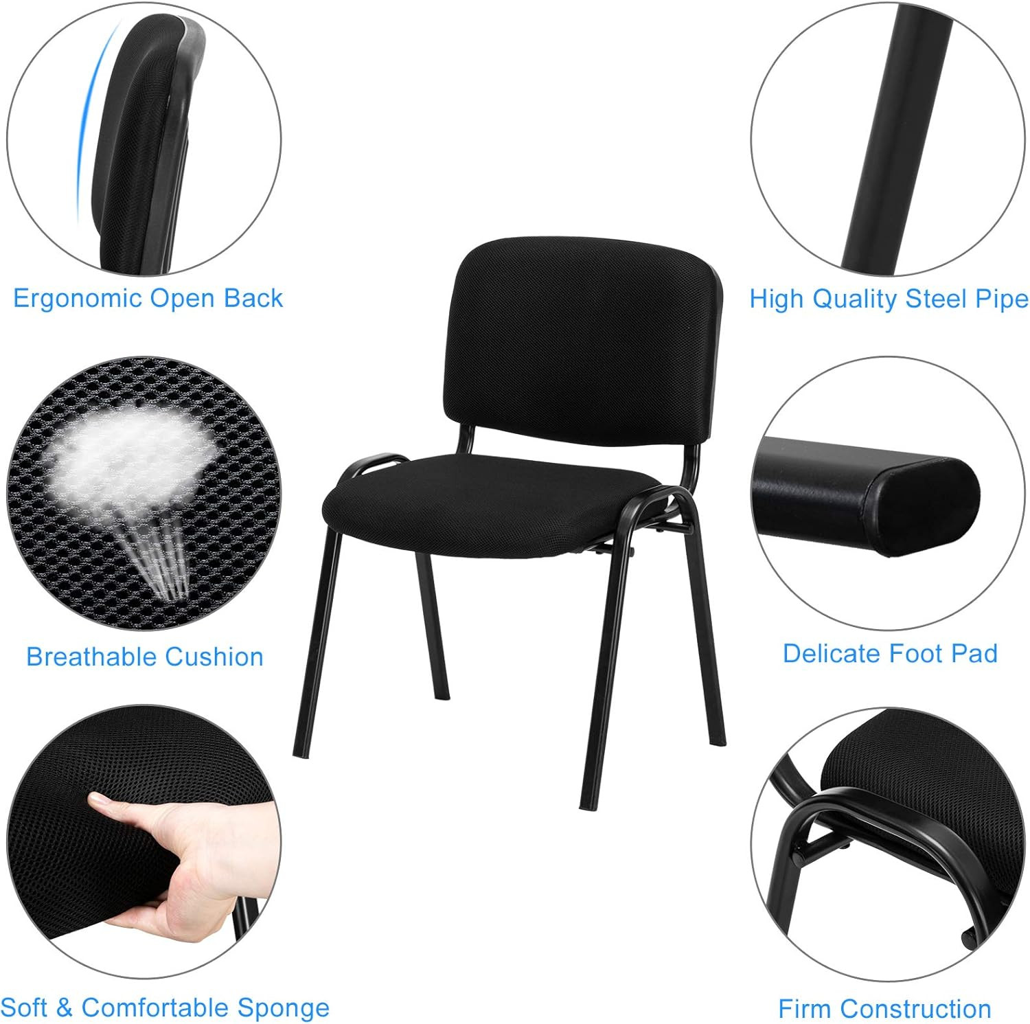 5-Pack Office Guest Chairs & Reception Chairs Stacking Chairs Set of 5 Black