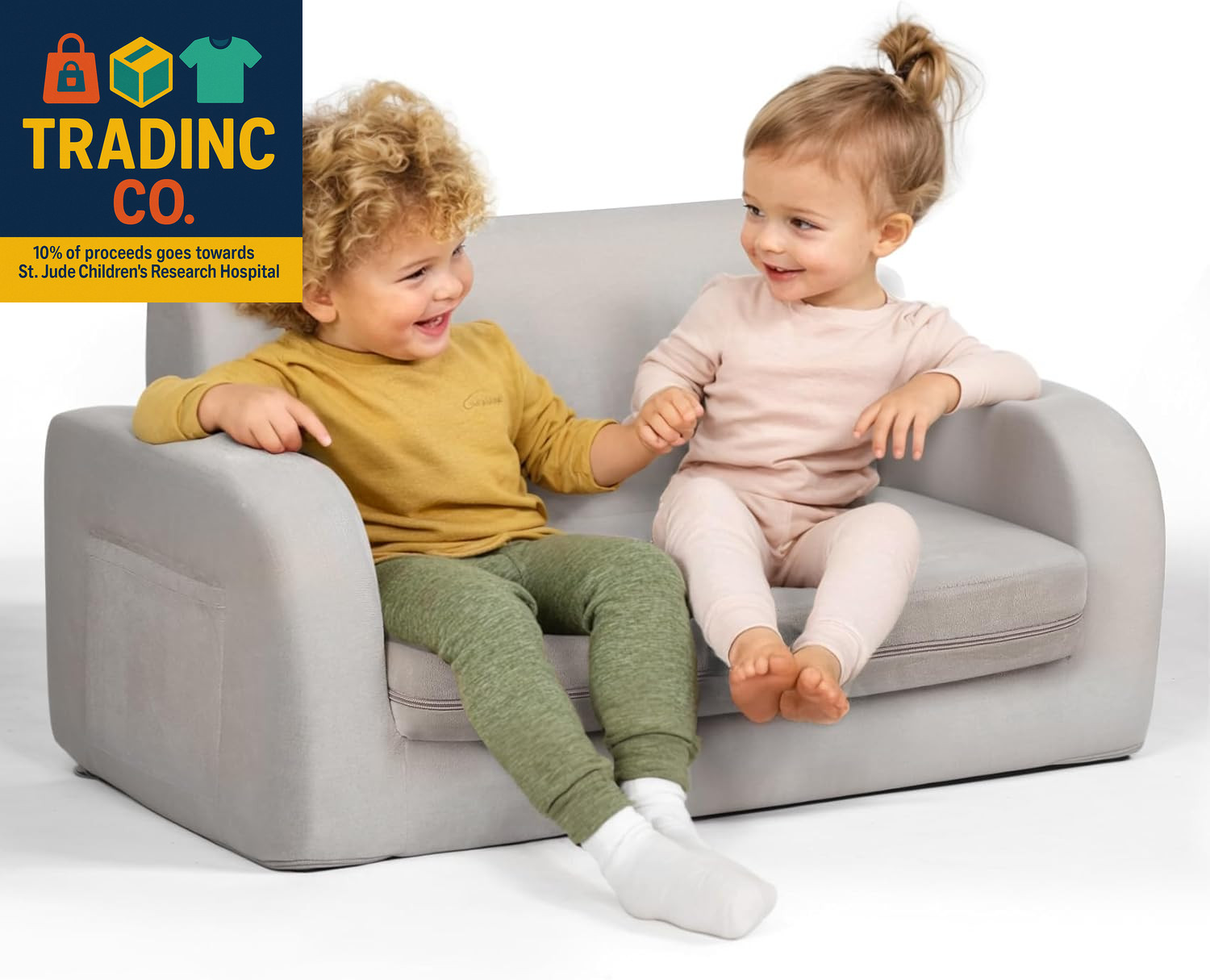 3-In-1 Extra Wide Convertible Kids Couch, Flip Open Toddler Couch to Lounger, Co
