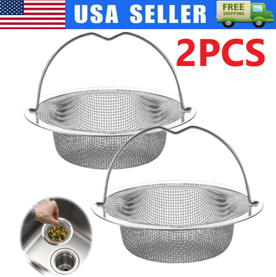 2PCS Kitchen Sink Strainer Large Wide Rim 4.5" Stainless Steel Mesh Drain Filter