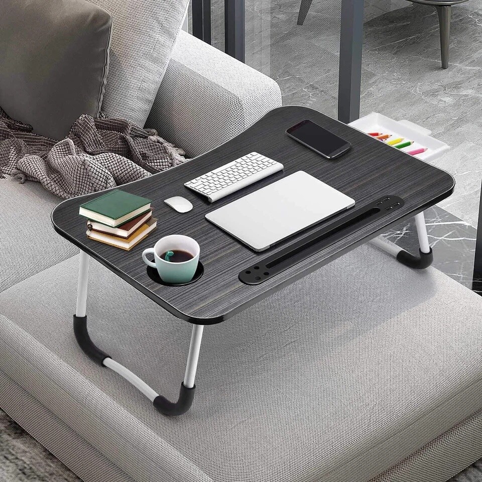 Laptop Tray Lap Desk Stand Foldable Bed Table Notebook Tray Cup Slot Adjustable