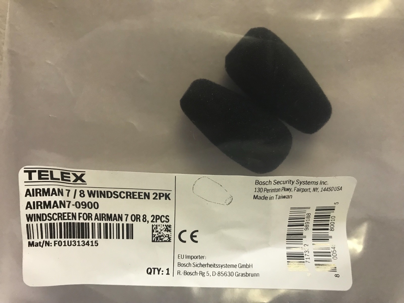 NEW WINDSCREEN MIC COVER for TELEX AIRMAN7-8 HEADSETS p/n Airman7-0900 ,2-pack