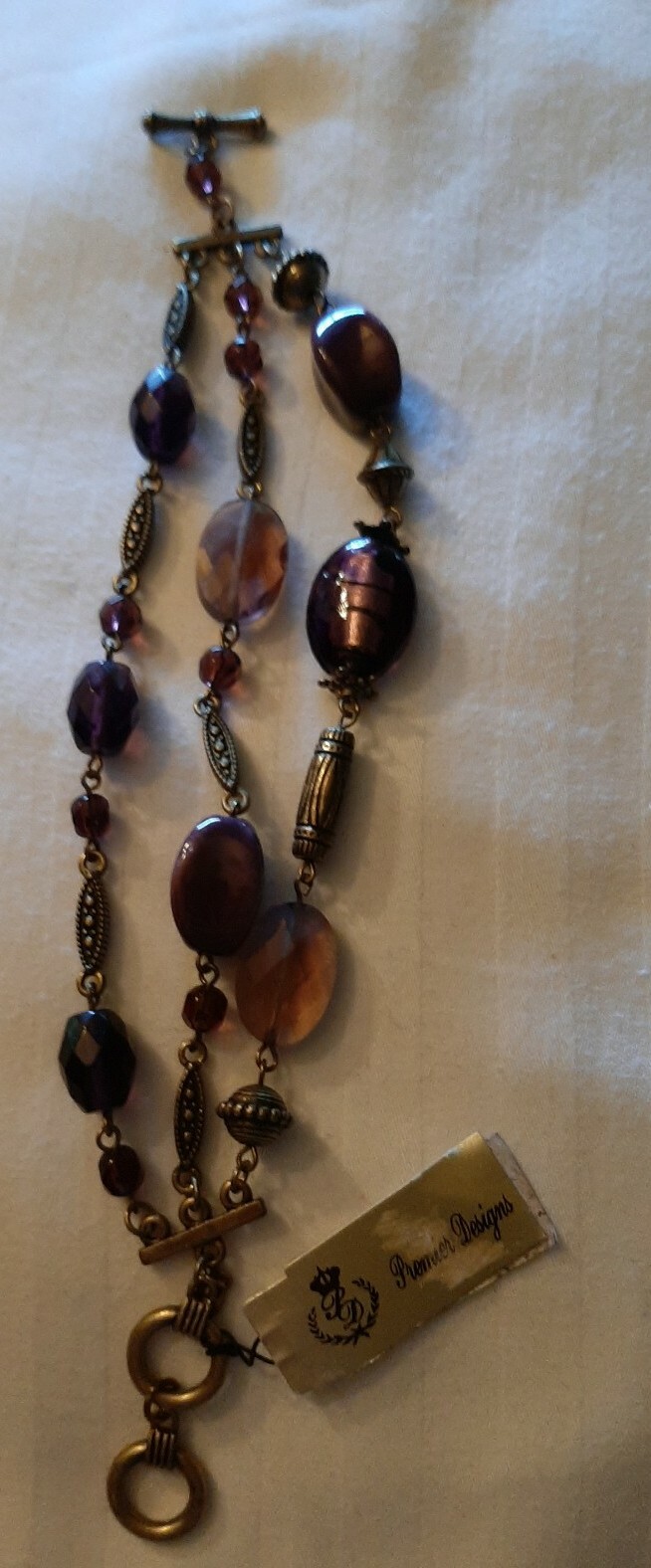 NWT Premier Design Purple Faceted Crystal Bead Beaded 3 Strand Bracelet Toggle
