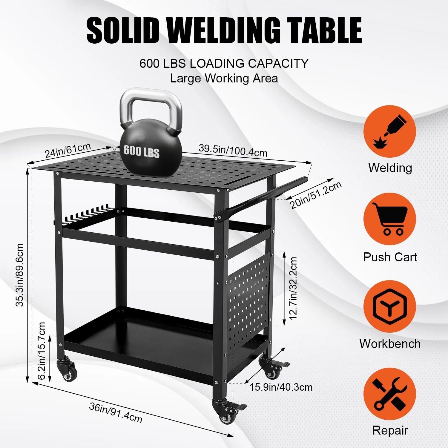 Welding Cart 36" x 24" Welding Table Top Double Layer Table 1200lb Workbench