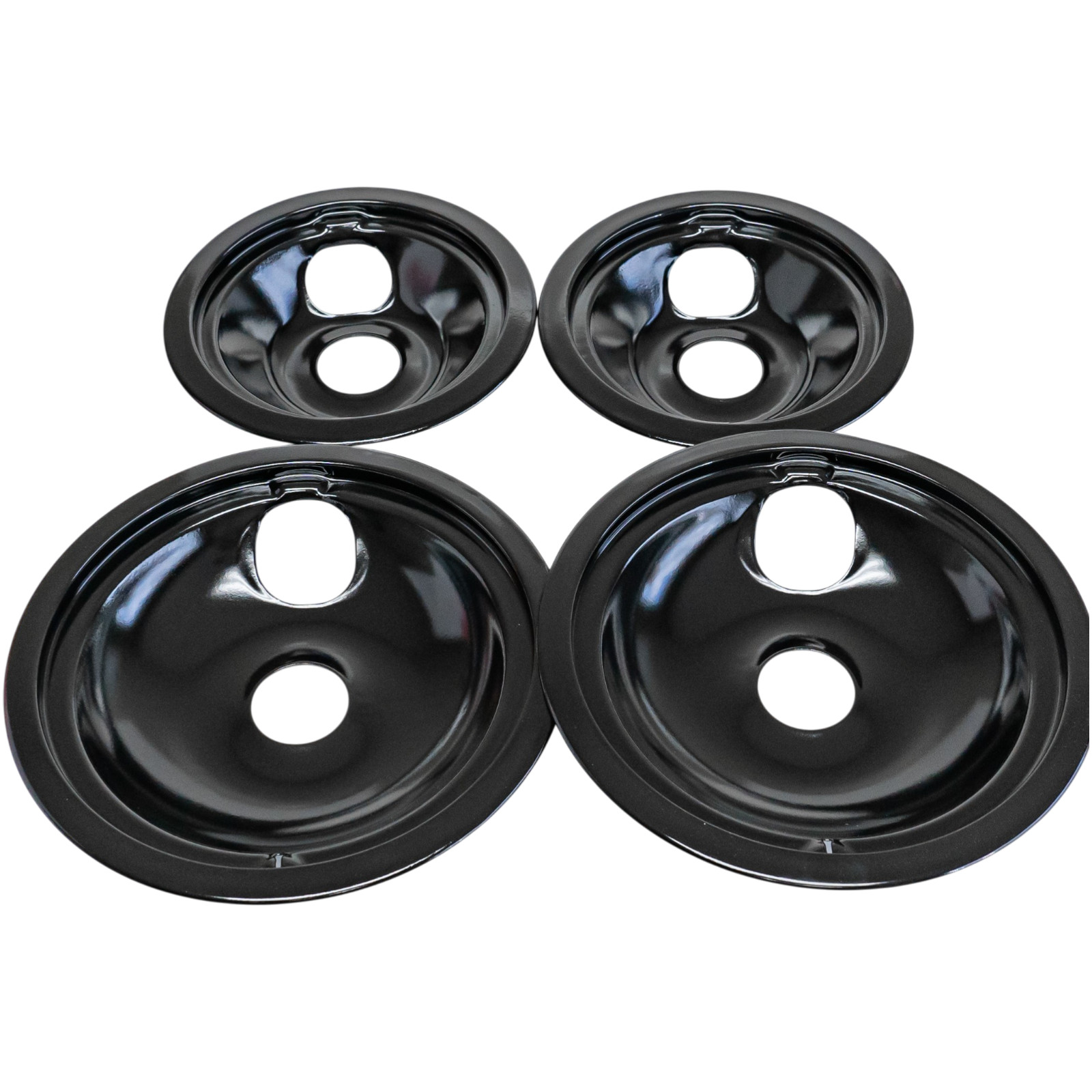 Range Porcelain Black Drip Pans Bibs Bowls 4 PK 2ea: WB31M20 WB31M19 for GE