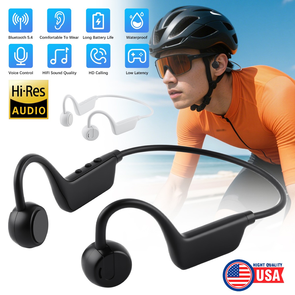 Bone Conduction Headset Bluetooth 5.4 Open Ear Sport MP3 TF Card Sweatproof Mic
