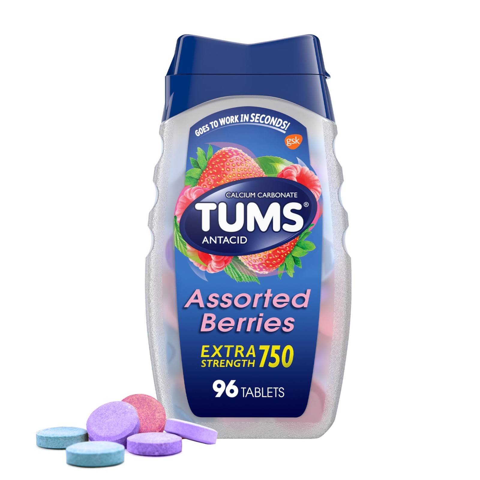Extra Strength Assorted Berries Antacid Tablets for Heartburn Relief, 96 count