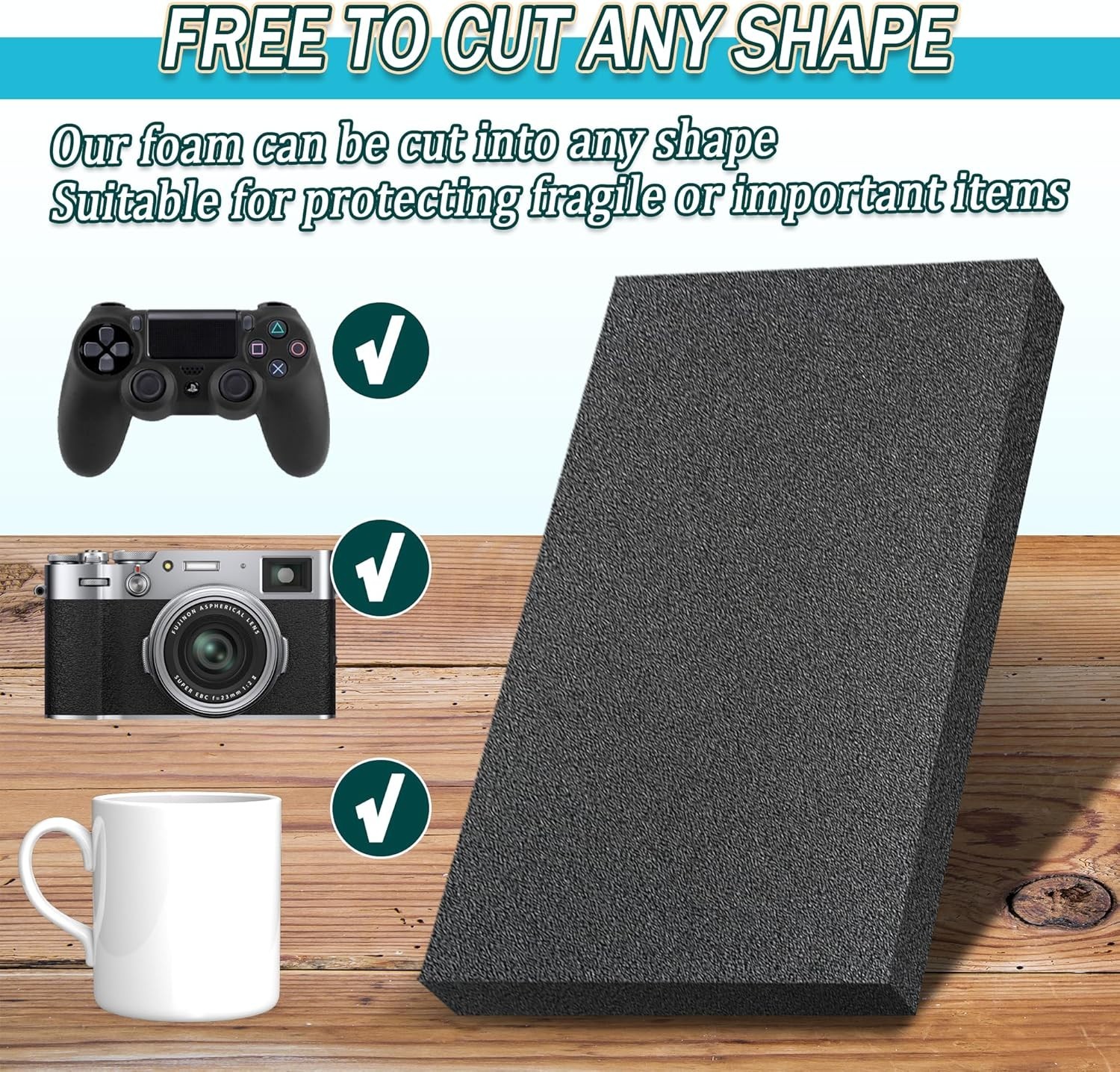 4 PCS Black Foam Padding- 16x12x1 Inch Polyurethane High Density Foam Cuttable B