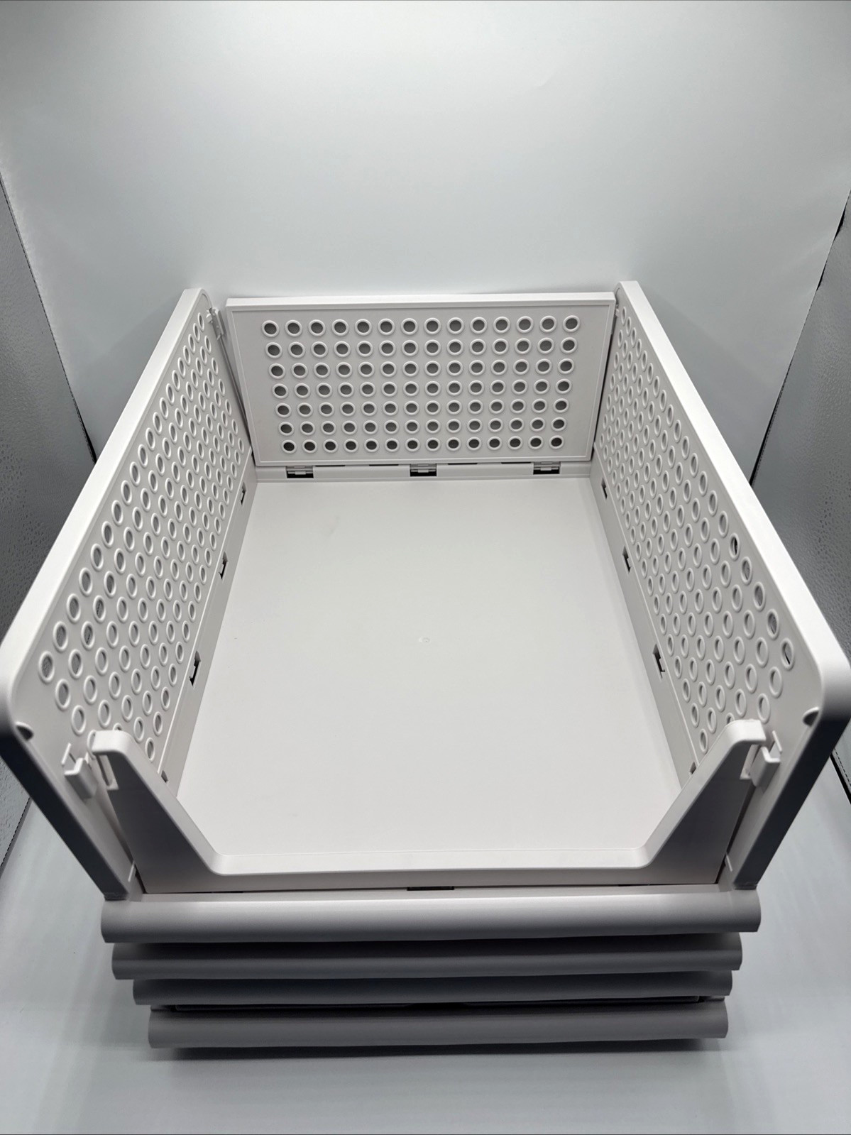Stackable Plastic Storage Baskets, Foldable Closet Organizer Set of 4 White