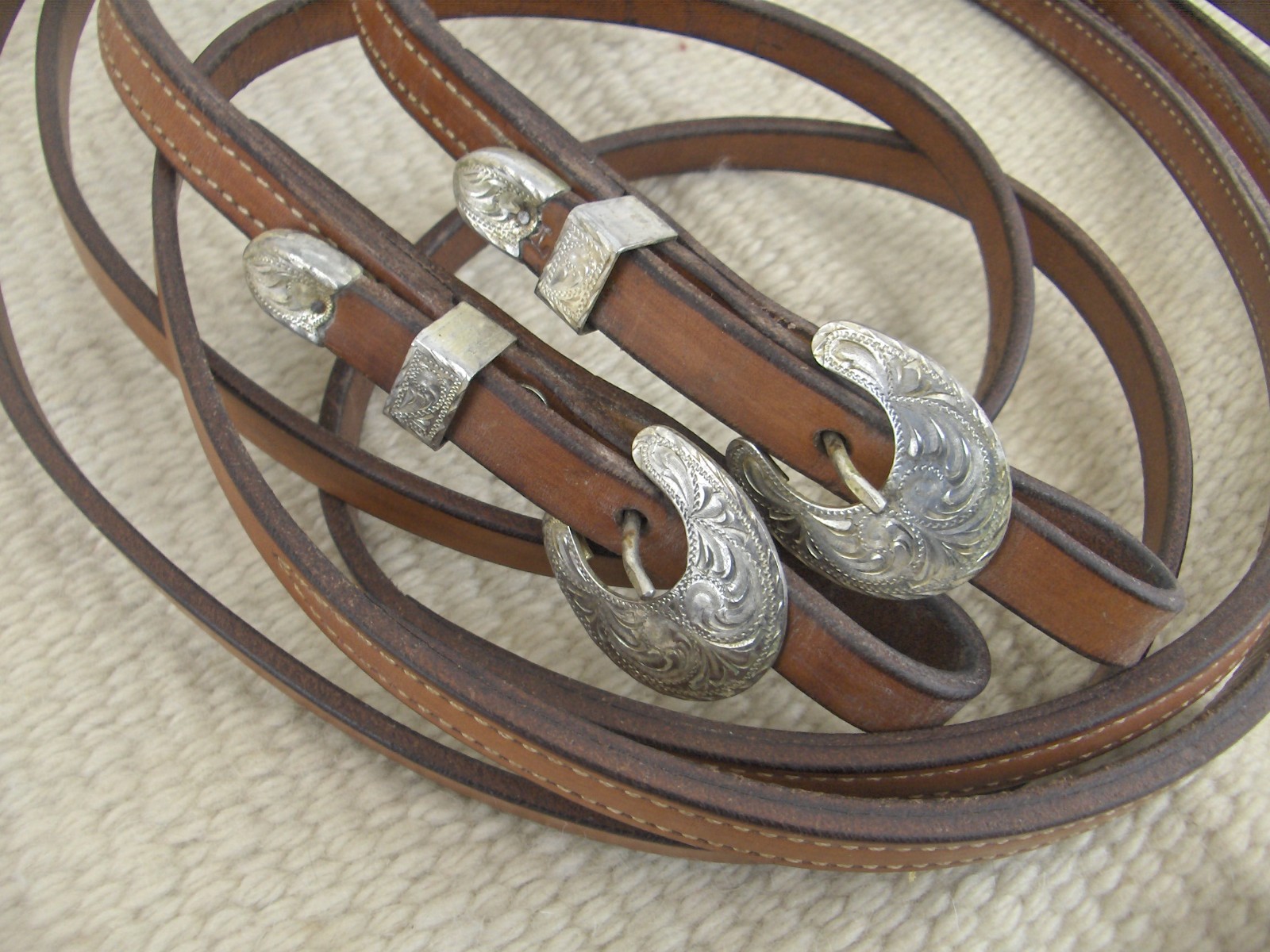 WESTERN SPLIT REINS with SILVER BUCKLES for HEADSTALL/BRIDLE