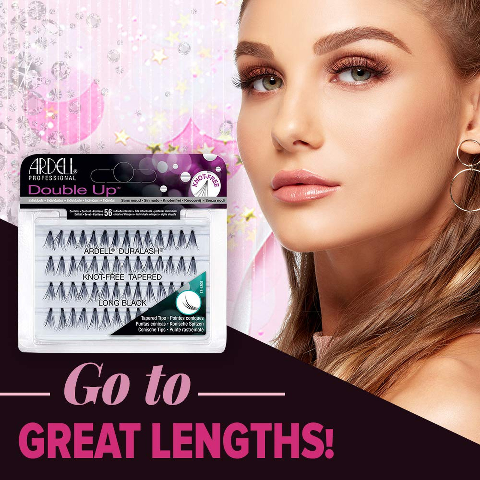 False Eyelashes Double Up Individuals Knot-Free Long Black 4 Pack
