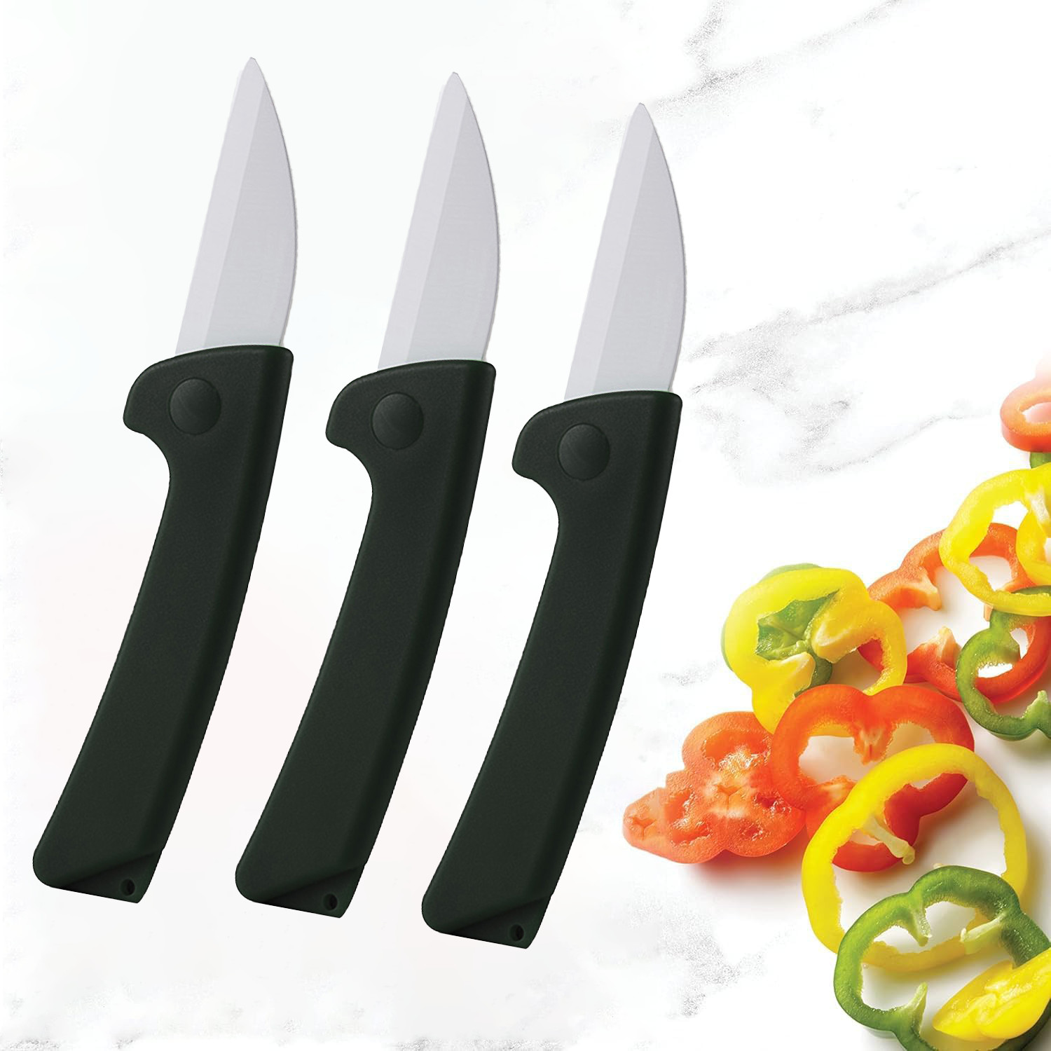 Set of 3 Folding Knife Portable Ceramic Paring Knife Paring Knives Fruit and Veg