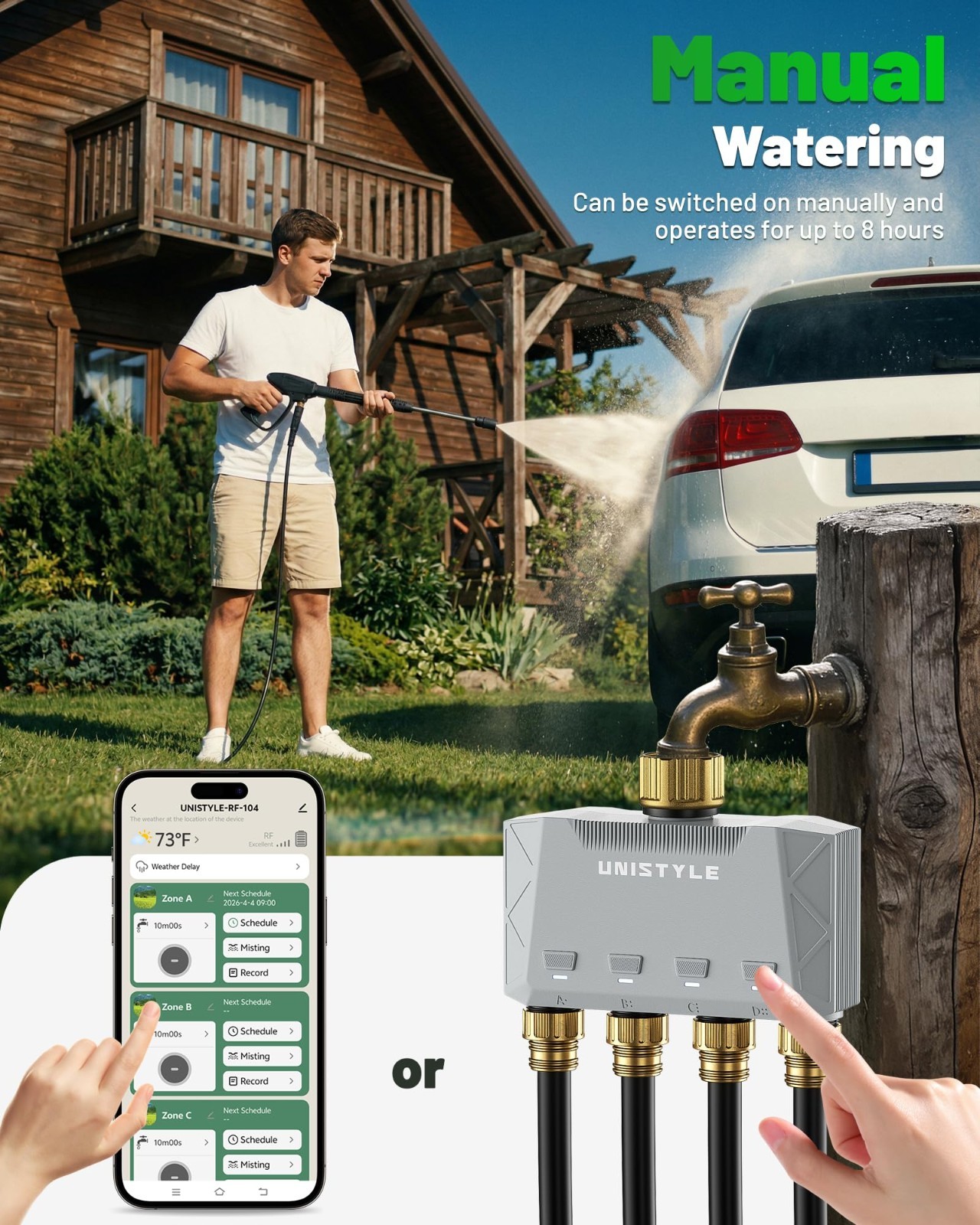 1700FT WiFi 4 Zone Garden Hose Timer, Smart Sprinkler Controller, Alexa/Google C