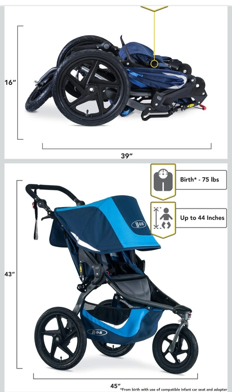 BOB Revolution Flex 3.0 Jogging Stroller, Blue , Handlebar Console and Tire Pump